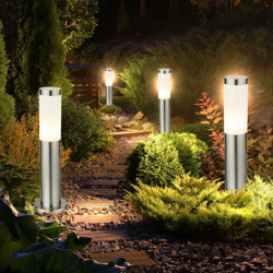 Etc-shop - Set di 4 piani in acciaio inox lampade di illuminazione esterna IP44 stand luci d'argento E27 faretti luci en oferta