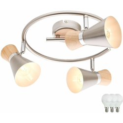 Etc-shop - plafoniera di illuminazione lampade in legno cromo riflettori regolabile in serie incl. lampade a LED precio
