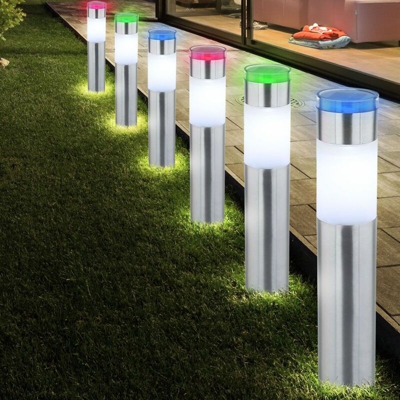 Set di 3 lampade solari plug-in LED RGB, illuminazione da giardino, picchetto da esterno, luci in acciaio inossidabile Globo 33575-3