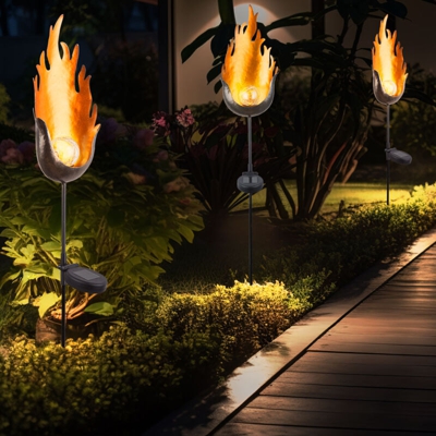 Etc-shop - Set di 3 luci solari a LED per esterni per lampade a sfera in vetro per balcone con effetto fuoco a fiamma