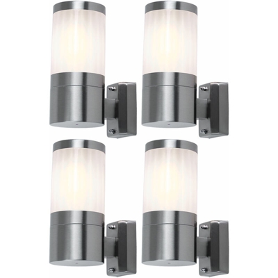 Etc-shop - Set di 4 faretti murali da esterno in acciaio inox per illuminazione da esterni con set di lampadine a LED