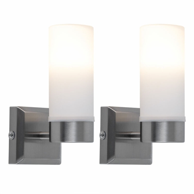 Etc-shop - Set di 2 applique stanza da bagno d'argento specchio di vetro apparecchi di illuminazione opale corridoio radiatore