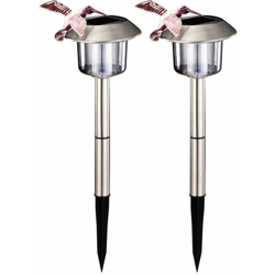 Etc-shop - Set di 2 acciaio inossidabile esterno della luce del giardino della lampada di illuminazione solare a LED IP44 Hummingbird en oferta