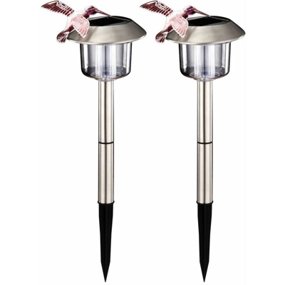Etc-shop - Set di 2 acciaio inossidabile esterno della luce del giardino della lampada di illuminazione solare a LED IP44 Hummingbird