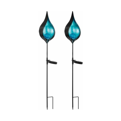 Etc-shop - 2x lampada solare a LED per esterni lampada da terrazza decorazione picchi di terra lampada da cortile nero blu