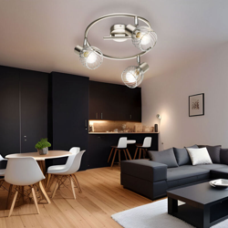 Etc-shop - Rondell plafoniera pranzo cromo luce gabbia riflettore mossa argento in un insieme con le lampadine LED precio