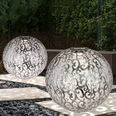 Etc-shop - Set di 2 luci plug-in a LED a sfera solare decorazioni punzonatrici da giardino con picchi da esterno argento nero