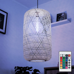 Lampada a sospensione in bambù a soffitto Lampada a treccia DIMMABILE TELECOMANDO in un set con illuminante a LED RGB - ETC-SHOP en oferta