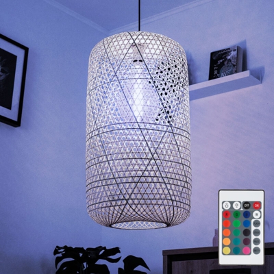 Lampada a sospensione in bambù a soffitto Lampada a treccia DIMMABILE TELECOMANDO in un set con illuminante a LED RGB - ETC-SHOP