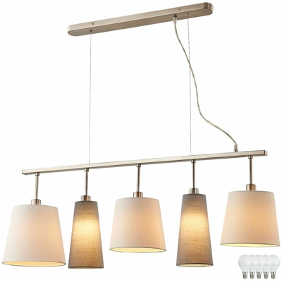 Etc-shop - pendente del soffitto lampada soggiorno tessile riflettore luce pendolo grigio bianco in un set con le lampadine LED