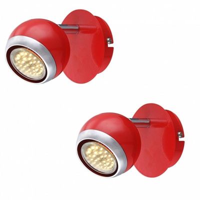 Etc-shop - Set di 2 lampada da parete del LED 3W faretti retrò palla lampada di design Spot cromo mobile OMAN rosso