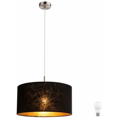 Etc-shop - Lampada a sospensione in tessuto lampada a sospensione da soffitto per sala da pranzo color oro nero in un set con lampadine a LED
