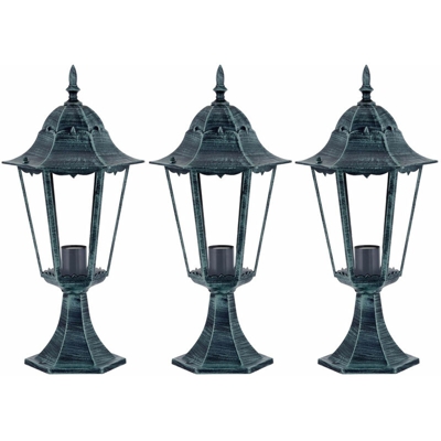 Etc-shop - Set di 3 all'aperto percorso luci del giardino in piedi le luci a LED di base portico lampade in vetro ALU nero verde
