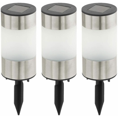 3x LED lampade a presa solare da esterno con picchetto da terra luci da giardino acciaio inossidabile argento Eglo 48658
