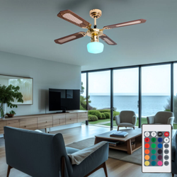 Etc-shop - Interruttore a tirante per ventilatore a soffitto ventola di raffreddamento in vetro CONTROLLO REMOTO in un set con illuminazione a LED RGB precio