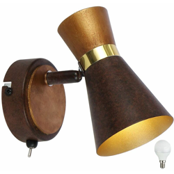 Etc-shop - luce parete di legno riflettore interruttore lampada di illuminazione orientabile oro nel set comprese le lampade LED precio