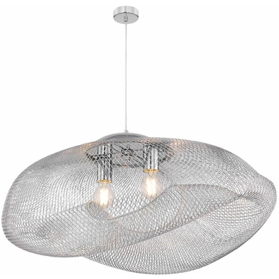 Globo - Lampada a sospensione a pendolo da soggiorno in tessuto a sospensione design lampada da cucina cromata 15349-2