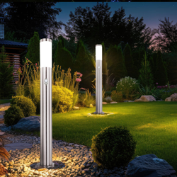 Etc-shop - Set di 2 lampade da terra da esterno design per terrazza con base in acciaio inossidabile lampada da giardino SENSORE argento in un set en oferta