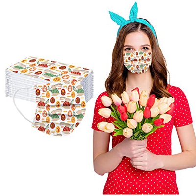 Richo 10/20/50/100Pezzi Adulto Tessuto Bocca,Monouso 3 Strati Pasquali Viso Visiera Stampa Protettiva Tessuto Bocca Traspirante Comodi