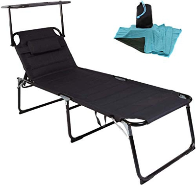 WildStage - Lettino prendisole in alluminio, XXL, pieghevole, con tetto fino a 150 kg, regolabile in 5 posizioni, con tettuccio parasole, 200 x 70 x 4