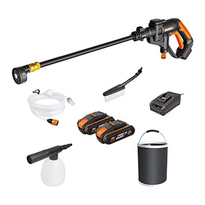 WORX Hydroshot WG625E.1 - Idropulitrice portatile ad alta pressione a batteria, 2 Ah, 5 in 1, tubo flessibile da 6 m, lancia lunga, secchio pieghevole