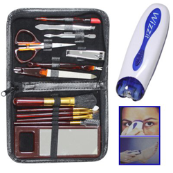 Wizzit - Cofanetto con pinzetta depilatoria elettrica a rotazione + kit completo, set manicure e make-up en oferta