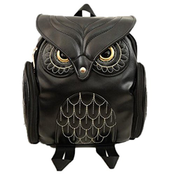 LONGWEI Cuoio Dell'unità Di Elaborazione Del Gufo Del Fumetto Di Modo Di Figura Zaino Della Ragazza Mini Bag Nero en oferta