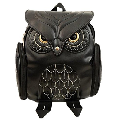 LONGWEI Cuoio Dell'unità Di Elaborazione Del Gufo Del Fumetto Di Modo Di Figura Zaino Della Ragazza Mini Bag Nero