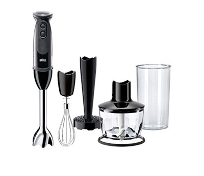 Braun Hogar Minipimer 5237BK – Frullatore a mano, 1000 B, 21 velocità e turbo, anti-schizzi, Powerbell Plus, 4 accessori (bastoncini, passapatate, tri