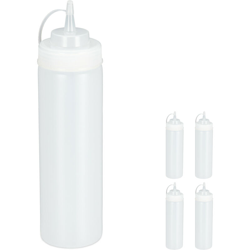 Relaxdays - Flacone Dosatore, ser da 5, 750 ml, per Salse e Condimenti Cucina, Squeeze Bottle in Plastica, trasparente precio