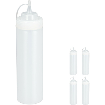 Relaxdays - Flacone Dosatore, ser da 5, 750 ml, per Salse e Condimenti Cucina, Squeeze Bottle in Plastica, trasparente