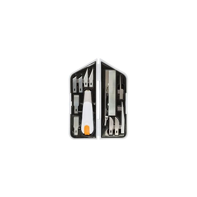 Coltello ad alte prestazioni, Set da 8 pezzi, Lunghezza totale: 21 cm, Incl. 7 lame, Acciaio di qualità/Plastica, Bianco/Arancione, Premium, 1024385