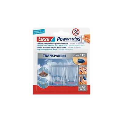 Tesa 58813-00002-00-2 ganci trasparenti confezione da 4 strisce powerstrip xl trasparente