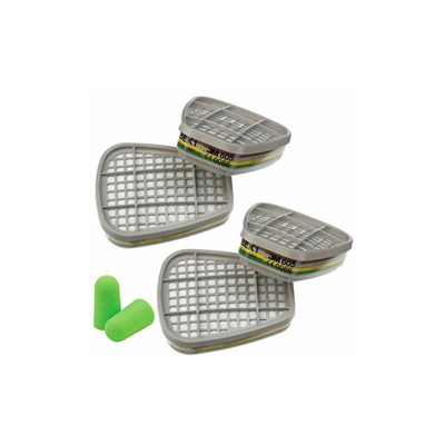 3M 6059 ABEK1 Filtri per Maschera a Gas, 4 Pezzi con SmartProduct, 1 Paio Tappi per Orecchie