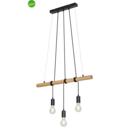 BRILONER - SOSPENSIONE LUNGHEZZA 70cm 3 LUCI E27 IN LEGNO BRILLANTE E MONTATURA NERA en oferta