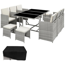 Set Da Giardino In Rattan Malaga, 6+4+1 Con Copertura Protettiva - Grigio Chiaro precio