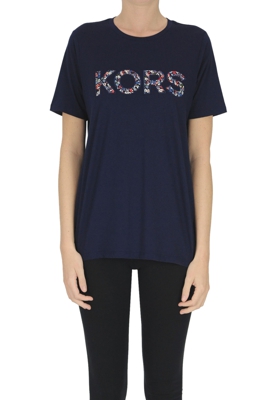 Flower print designer logo t-shirt