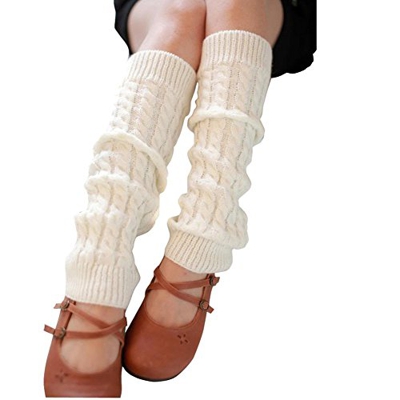 Elandy Winter Fashion Leg Warmers Stocking Knit Thick Long Socks For Lady Women Ladies Knit Crochet Legging Best Xmas Gift (White)