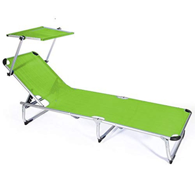 Totò Piccinni Lettino KAMP Pieghevole Leggero in Alluminio con TETTUCCIO qualità Top Regolabile (Verde Senza Cuscino)