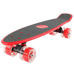 FunTomia® Skateboard 57cm - Big Wheel Ruote 70x42mm - Retro Mini Cruiser (Rosso/Rosso - con LED) precio