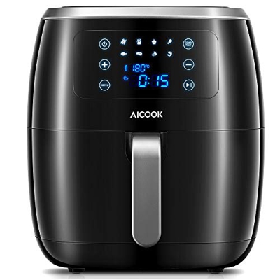 Friggitrice ad Aria Calda, 6L 1800W Tecnologia Turbo Aicook Friggitrice Senza Olio, Professionale 8 Funzioni Preimpostate e 40+ Ricettario, Senza BPA 