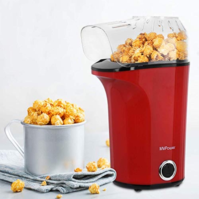 MVPOWER Macchina Popcorn 1400 W Macchina per Popcorn Automatica, Potente Aria Calda Senza Olio, Coperchio Rimovibile e Senza BPA
