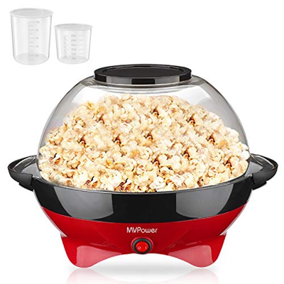 MVPOWER Macchina Popcorn 800W, 5L Macchina per Popcorn con Rivestimento Antiaderente, Coperchio si Converte in una Ciotola, e Misurino, Senza BPA