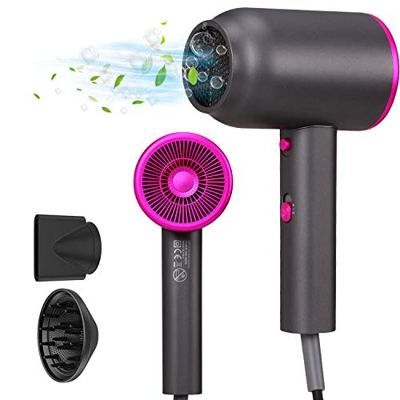ATCRINICT Asciugacapelli ad asciugatura rapida 1800 W - Asciugacapelli con ioni negativi, ioni, 1 ugello per lo styling & diffusore vento caldo/freddo