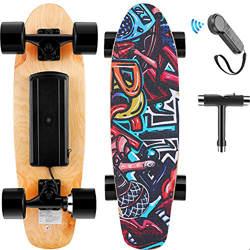 Skateboard Elettrico con Telecomando, Longboard Elettrico in Acero a 7 Strati, velocità Max 20 km/h, Motore da 350 W, Completo Skateboard Cruiser per  precio