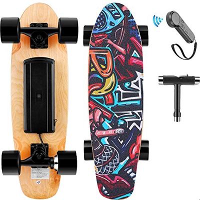 Skateboard Elettrico con Telecomando, Longboard Elettrico in Acero a 7 Strati, velocità Max 20 km/h, Motore da 350 W, Completo Skateboard Cruiser per 