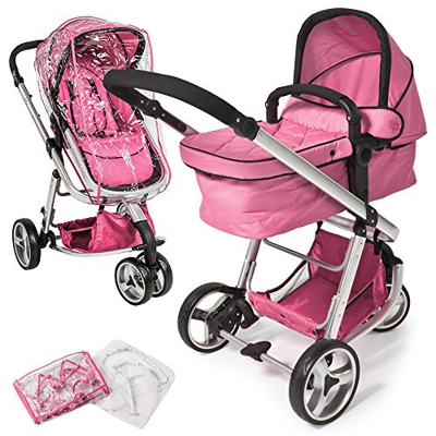 tectake 800043 Passeggino, Carrozzina, Baby Jogger 3 in 1, in diversi Colori (Rosa Fucsia | No. 400831)