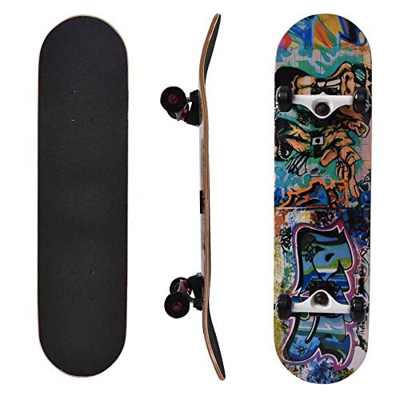 Pokerty Skateboard, 4 Ruote per Adulti 8 Strati in Legno di Acero Skateboard Longboard con Motivo a Graffiti per Sport estremi e attività all'aperto