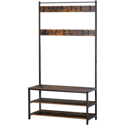 Appendiabiti a Muro Stile Industriale Panca e Scarpiera, Legno e Metallo - Homcom en oferta
