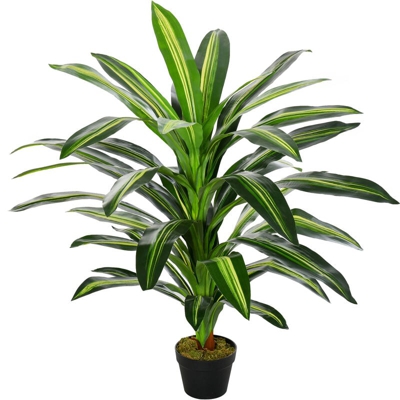 Pianta Tropicale Decorativa Dracena Finta in Plastica con Vaso - Outsunny